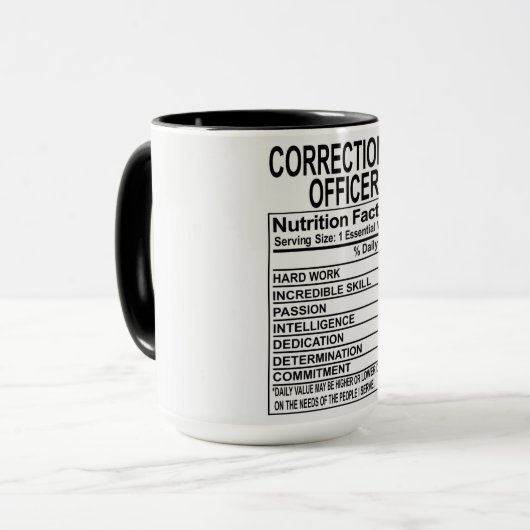 Mok van de correctiefunctionaris Voedingsfeiten (Voorkant links)