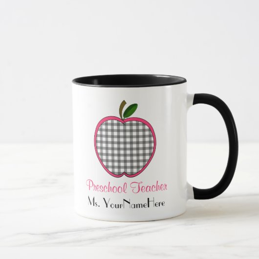 Mok van de preschoolleraar - Gray Gingham Apple w  (Rechts)