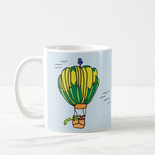 mok van een hete luchtballon met kat en hond (Links)