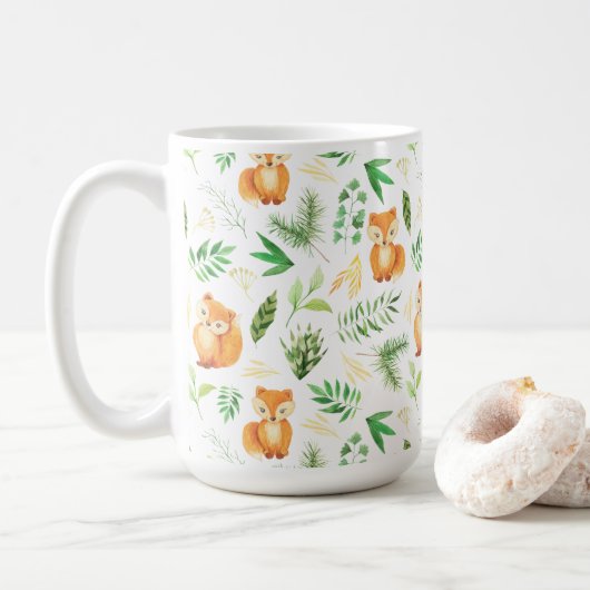Mok van foxes en bladeren van Waterverf | (Met donut)
