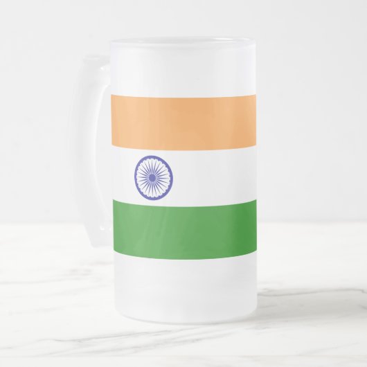 Mok van glas, bevroren, met vlag van India (Voorkant links)