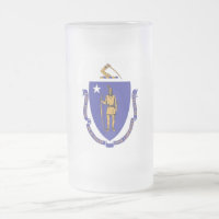 Mok van glas, bevroren, met vlag van Massachusetts