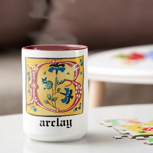 Mok van het medieval-Floral verlicht Letter B-Mono