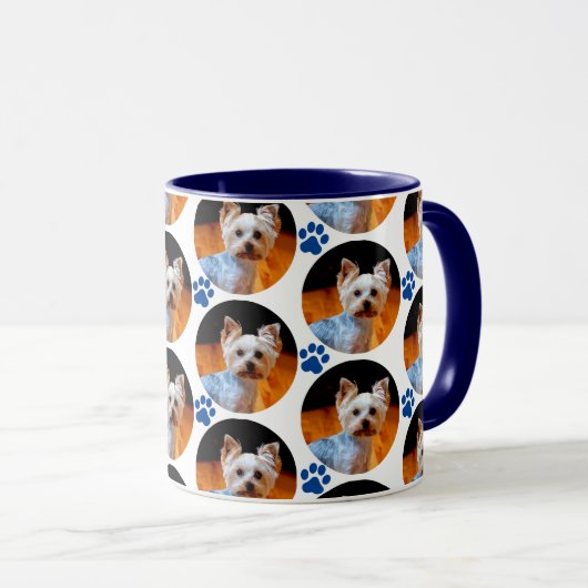 Mok van het moderne Pet Photo Blue Paw Print Patte (Voorkant rechts)