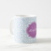 Mok van het plateaublauw Damask-Monogram (Voorkant links)