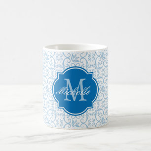 Mok van het plateaublauw Damask-Monogram
