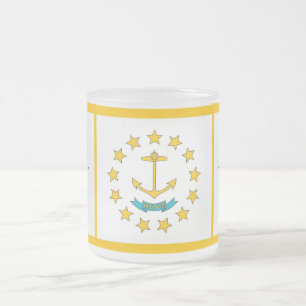Mok van klein glas, bevroren met vlag Rhode Island