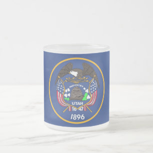 Mok van klein glas, gevriesdroogd, met vlag Utah, 