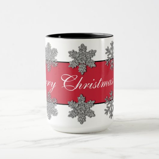 Mok van kristallijne zilversneeuwvlokken, bevroren (Midden)