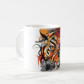 Mok van moderne kunst in tijger en schedel (Voorkant links)