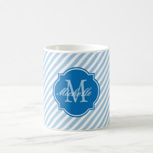 Mok van platzure blauwe strepe monogram