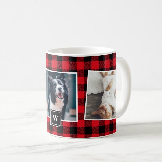 Mok van Red Pset Pattern Photo Collage Monogram (Voorkant rechts)