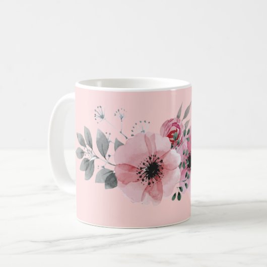 Mok van roze Floral (Voorkant links)