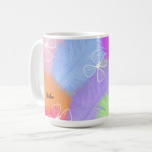 Mok van veren en bloemen (Voorkant links)