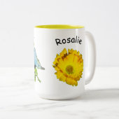 Mok - Vogels op Zonnebloem Naam over Bloem (Voorkant rechts)