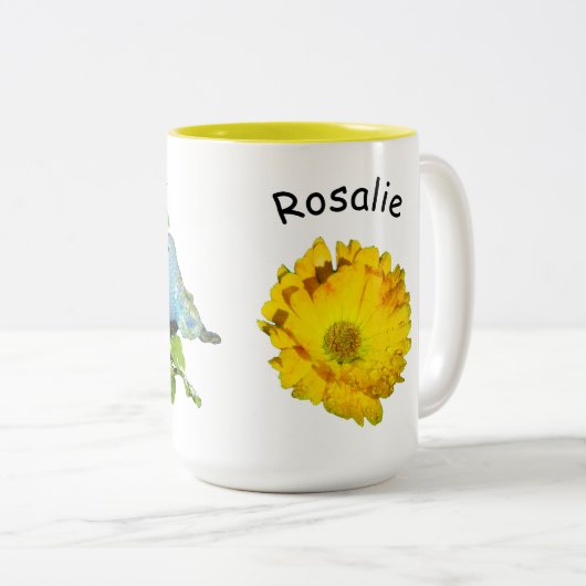 Mok - Vogels op Zonnebloem Naam over Bloem (Voorkant rechts)