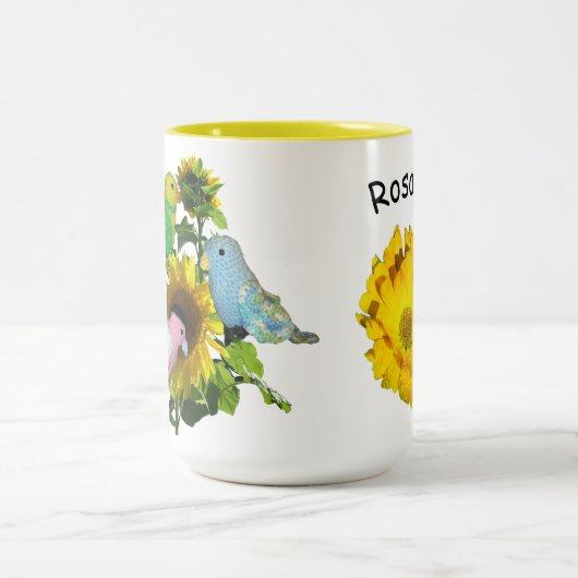 Mok - Vogels op Zonnebloem Naam over Bloem (Center)