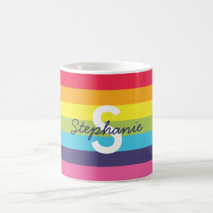 Mok voor Bright regenboogstripe Initiaal
