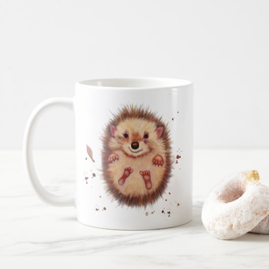 Mok voor egel-koffie. "Ik ❤️ egel" (Met donut)