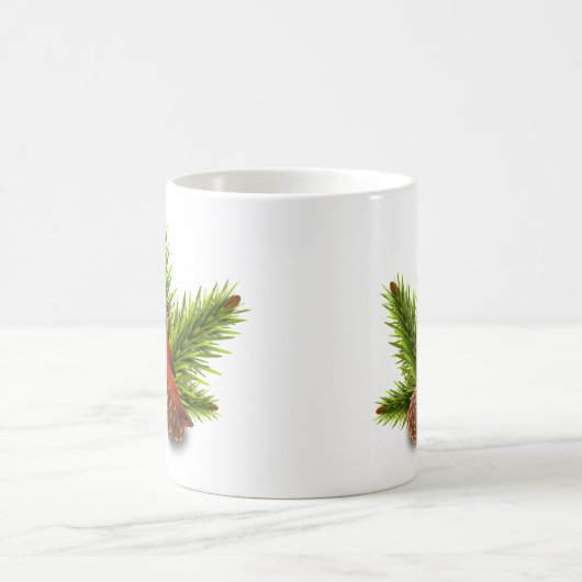 Mok voor kerst in kardinaal- en Pinecones (Center)