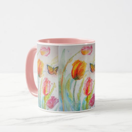 Mok Waterverf roze Tulp Tulips (Voorkant links)