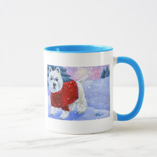 Mok winter Westie met gekleurd handvat