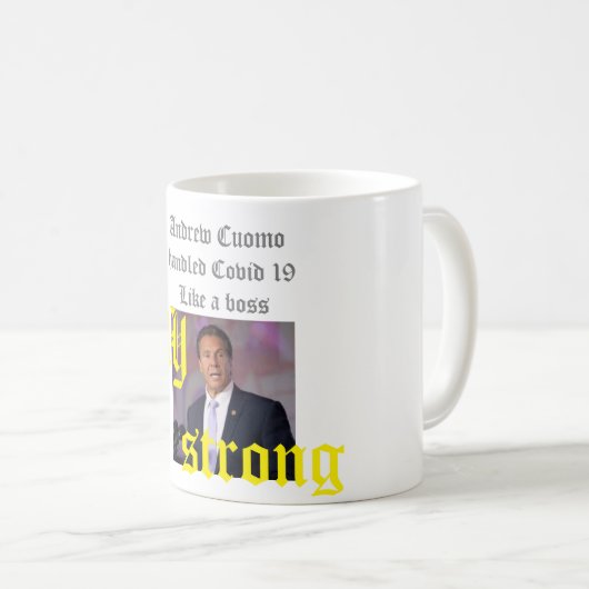 mok witte koffie met pic van Andrew Cuomo (Voorkant rechts)