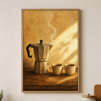 Moka Pot Ochtend Waterverf Cottagecore Poster