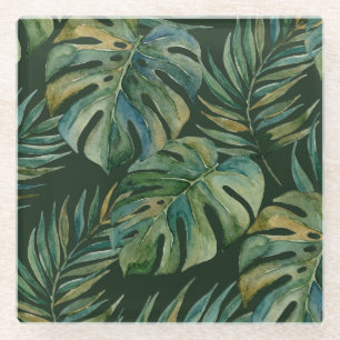 Moku Eiland Hawaiaanse Aquarel Monstera- Groen Glazen Onderzetter
