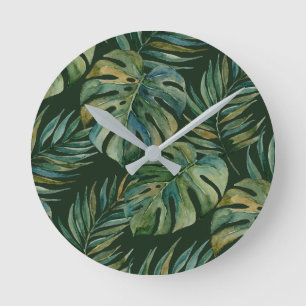 Moku Eiland Hawaiaanse Aquarel Monstera- Groen Ronde Klok