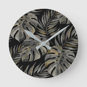 Moku Eiland Hawaiaanse Aquarel Monstera- Zwart Ronde Klok