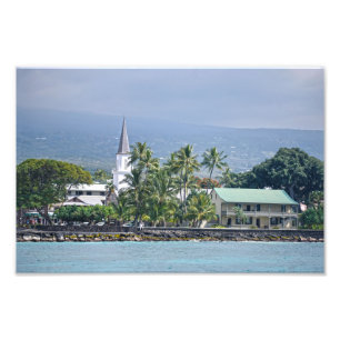 Mokuaikaua kerk, Hulihee paleis, Kailua-Kona, HI Foto Afdruk