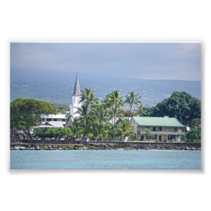 Mokuaikaua kerk, Hulihee paleis, Kailua-Kona, HI Foto Afdruk