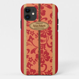 Mokuleia Hawaiian Faux Wood Monogram Surfboard iPhone 11 Hoesje