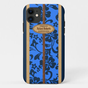 Mokuleia Hawaiian Faux Wood Monogram Surfboard iPhone 11 Hoesje