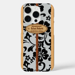 Mokuleia Hawaiian Faux Wood Monogram Surfboard iPhone 16 Pro Hoesje
