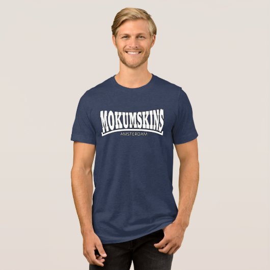 Mokumskins blauw wit Tri-Blend shirt (Voorkant volledig)