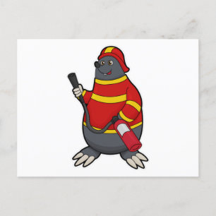 Mol als brandweerman met brandblusser briefkaart