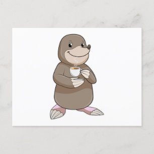 Mol met koffiekopje briefkaart