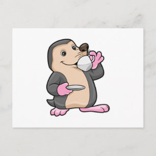 Mol met kopje koffie en schotel briefkaart