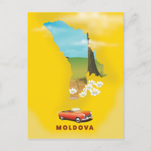 Moldavië-kaart geïllustreerde reisposter briefkaart