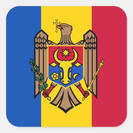 Moldavische vlag & wapen, vlag van Moldavië Vierkante Sticker (Voorkant)