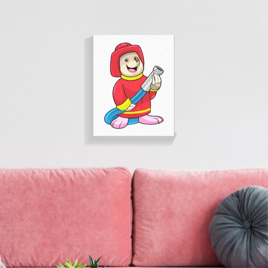 Mole als brandweerman met slang canvas afdruk (Insitu (Woonkamer))