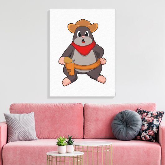 Mole als Cowboy Canvas Afdruk (Insitu (Woonkamer))