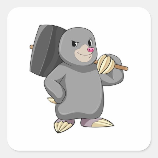 Mole als Handyman met Hammer Vierkante Sticker (Voorkant)