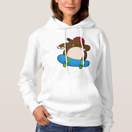 Mole als Skater met skateboard en helm Hoodie (Voorkant)