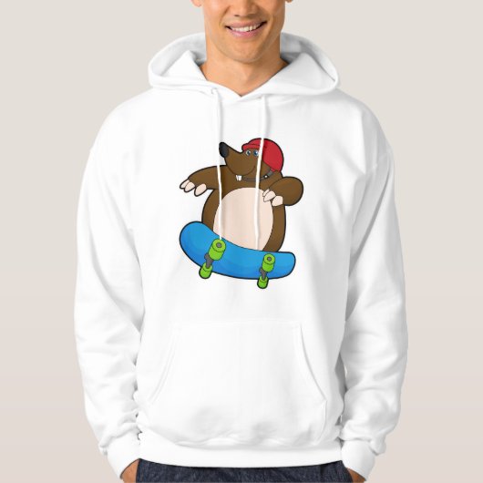 Mole als Skater met skateboard en helm Hoodie (Voorkant)