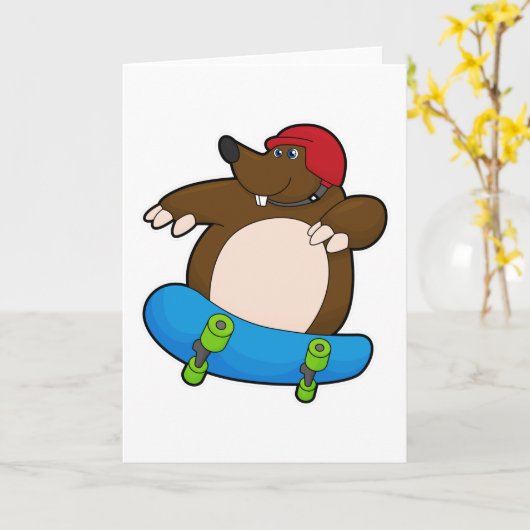 Mole als Skater met skateboard en helm Kaart (Gele Bloem)
