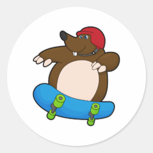 Mole als Skater met skateboard en helm Ronde Sticker