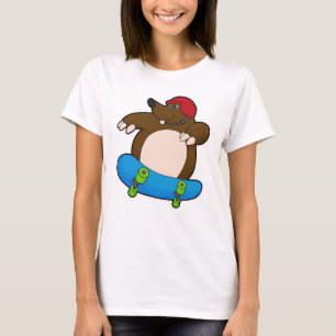 Mole als Skater met skateboard en helm T-shirt